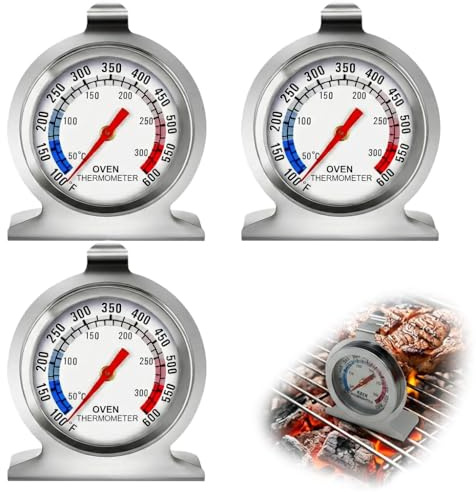 3 Pack Oven Thermometer 50-300°C/100-600°F, Stainless Steel | Analog Oven Temperature Gauge, Instant Read Kitchen Cooking Baking Thermometers for Fan Oven Grill Smoker