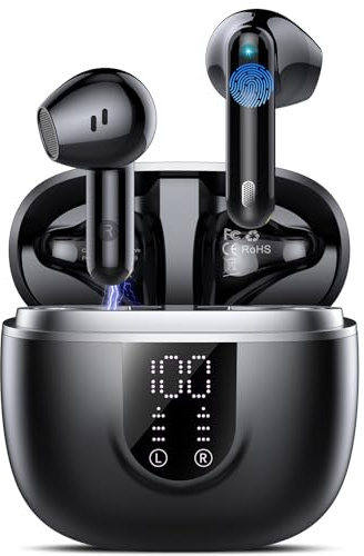 Bluetooth Kopfhörer, Kopfhörer Kabellos Bluetooth 5.4, Hi-Fi Sound in-Ear-Kopfhörer mit ENC Noise Cancelling, 45 Std Spielzeit, LED Anzeige, IP7 Wasserdicht Ohrhörer für Arbeit und Studium, Schwarz