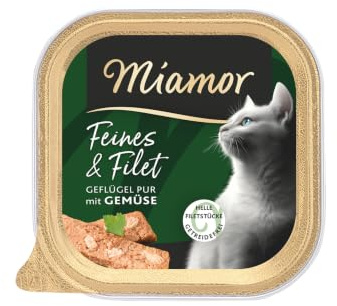 Miamor - Filete fino | Comida húmeda para gatos adultos con trozos de filete claros. Alimento complementario bajo en grasa en el cuenco sin aditivos artificiales | 16 x 100 g de aves de corral puras y