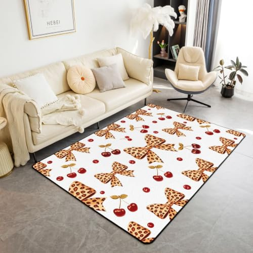 Loussiesd Alfombra de área con lazo de leopardo de 100 x 150 cm para dormitorio, alfombra de sala de estar, suave, antideslizante, estilo princesa, alfombra para interiores, hogar, comedor