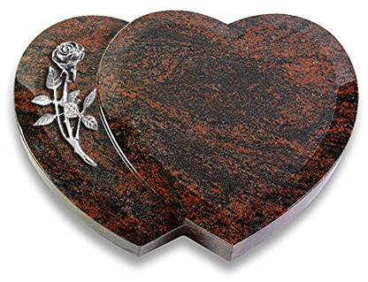 Grabplatte, Grabstein, Grabherz, Urnengrabstein Modell Amoureux 40 x 30 x 7 cm Aruba-Granit, poliert inkl. Gravur (Aluminium-Ornament Rose 6)