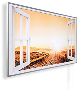 Könighaus 600W Infrarotheizung mit Bild in HD Qualität - inkl. Thermostat - TÜV SÜD + 5 Jahre Garantie - Doppelter Überhitzungsschutz - Infrarot Wandheizung - Motiv: 227. Fenster offen