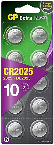 GP Piles CR2025 3 V – Pack de 10 Piles CR2025 au Lithium Bouton – sans Mercure – Pack composé de 2 Blister de 5 Piles CR 2025 emballées Individuellement