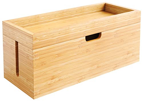 KabelDirekt Essentials Scatola porta oggetti in bamboo per gestione cavi, scatola organizzatrice per adattatori di alimentazione, Cassa di legno senza plastica; spazio ordinato