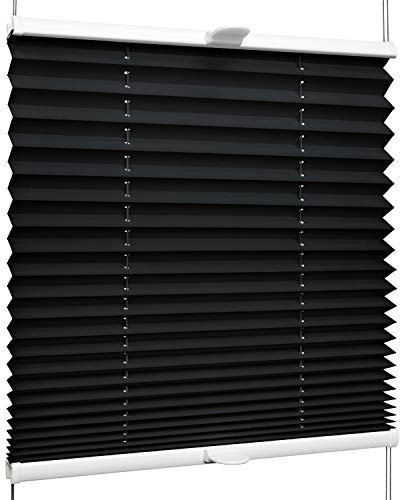 SchattenFreude Plissee nach Maß für Fenster | Mit Klemm-Haltern | Klemmfix ohne Bohren | Schwarz, Breite: 200-500mm x Höhe: 300-1000mm