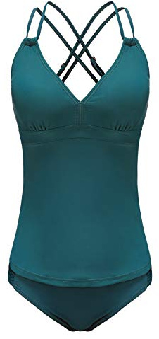 Women's Tankini Sets Two Piece Swimming Costume with Criss Cross Back Tankini Top and Bikini Bottom