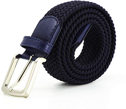 AnJuHoPa elastischer Stoffgürtel dehnbarer Gürtel für damen geflochtener Stretchgürtel herren Gürtel 3.5cm Breite für Jeans Hosen mit Nickel freie Metal schnalle Belt Navy