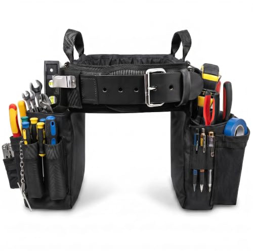 Boulder Elektriker-Werkzeuggürtel mit Komfort-Rückenstütze, Werkzeuggürtel, Ledergürtelschnalle, robust, schwarz, 71,1 - 81,3 cm, Nylon