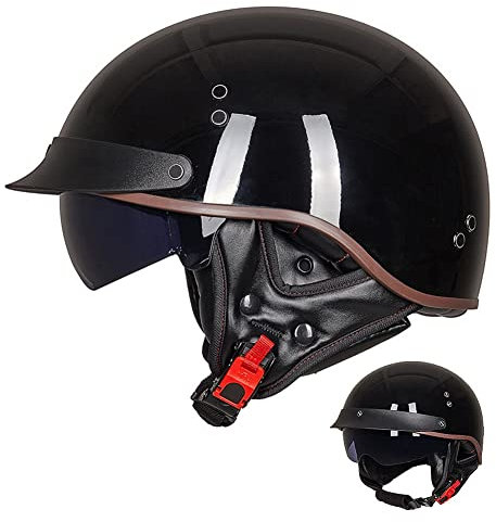 Halbschalenhelm mit ECE, Jethelm Retro, Chopper Helm, Retro Motorrad Helm, Scooter-Helm, Offenem Helm, mit Sonnenblende und Herausnehmbares Atmungsaktives Futter-L||L