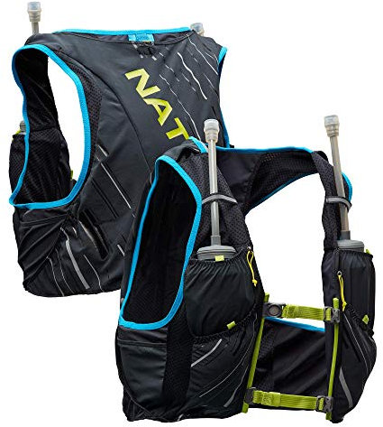 Nathan Men's Pinnacle Race Vest 4L Hydration Pack, Two 20 oz Soft Flasks, Running, Hiking, Water-Resistant, Moisture Wicking, Adjustable Straps