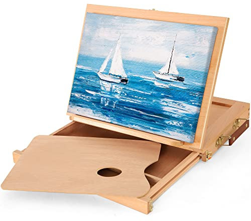 VISWIN 26 x 33 cm Tischstaffelei mit Schublade und Palette, verstellbarer Tischskizzenkasten, Malkasten aus massivem Buchenholz für Anfänger, Studenten, für Leinwände, Tafeln oder Bücher