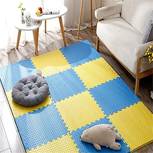 LWPCP Puzzlematte Baby, Puzzlematte Eva Schaumstoff wasserdicht Spielmatte Schaumstoffmatte Kinderteppich Spielteppich mit Kanten für Kinderzimmer Wohnzimmer Fitnessraum Schwimmbad,Blue+Yellow,36