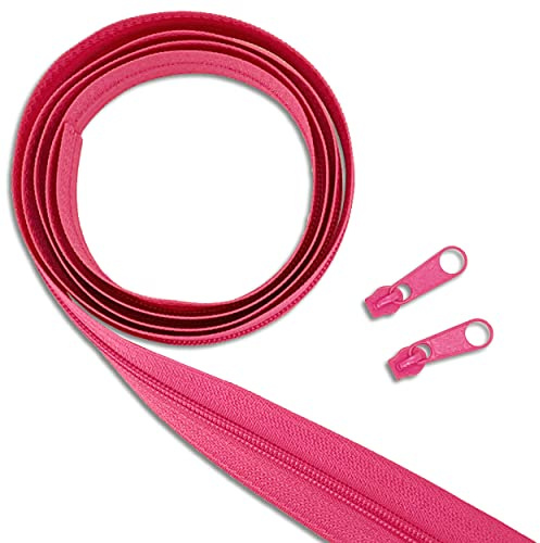 Wohnkult Reißverschluss-Set: 10 m Endlos-Reißverschluss | 3 mm Spirale | + 20 Zipper | Meterware | 25 Auswahl Nähen Reparatur (146 | Pink)