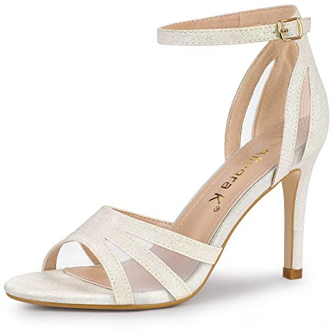 Allegra K Sandales à Talons Aiguilles Bride Cheville Paillettes pour Femmes blanche 37.5