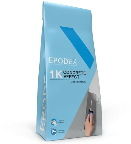 EPODEX Enduit effet béton CONCRETE EFFECT – pour murs, carrelage & plus – Look béton sans joints à peindre ou lisser – Intérieur & extérieur – 5kg (5m²)
