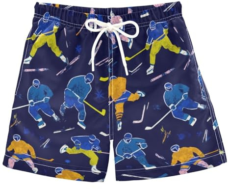 Boccsty Abstract Sport Hockey Players Boys Swim Trunks Summer Toddler Beach Board Shorts Kids Swimsuit Swimwear L