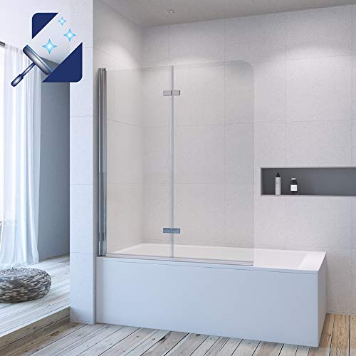 Badewannenaufsatz 2 Teilig faltbar 100x120 cm Faltwand Glas für Badewanne Duschtrennwand klappbar Einscheiben-Sicherheitsglas ESG Echtglas klar 5 mm mit NANO-Beschichtung | AQUABATOS