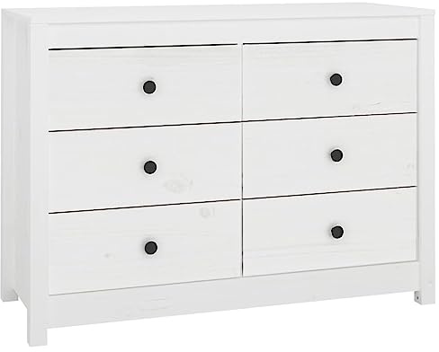 vidaXL Beistellschrank, Sideboard mit viel Stauraum, Schrank für Schlafzimmer Wohnzimmer Büro, Kommode Anrichte Telefonschrank, Weiß Massivholz Kiefer