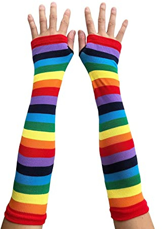AUSUAYA Gestreifte Handschuhe, lang, fingerlos, gestrickte Armstulpen für den Winter, für Punk, Rock und Cosplay, Gothic, Halloween-Party, GB-WM-S-G5