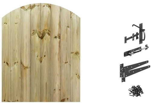 Made to Measure 4ft Wooden Garden Gate, Suffolk Latch Fixing Kit, Custom T&G Fully Framed Arch Top Treated Timber Door for Outdoor Pathway Home Access, MAX 120cm High x MAX 90cm Wide