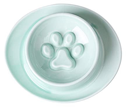 Anti Schling Napf für Katzen und Kleine Hunde,Slow Feeder Katze rutschfest, Langsam Fressen Schüssel, aus Keramik, Reduziert Verschlucken und Überessen (Grün)