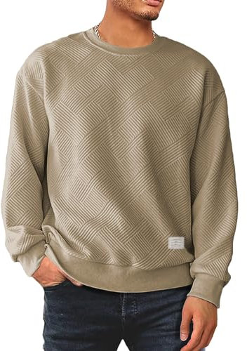 Meilicloth Herren Sweatshirt Raglan Sweat Langarm Crew Neck Casual Pullover Braun L