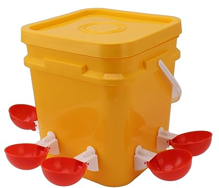 Automatisches Hühnertränke-Set, 12 Liter, Geflügeltränke, Automatischer Trinkspender mit Eimer, Hühnerstall-Wasserspender, Hühnerbedarf für Hühner, (Eimer + große rote Schüssel +