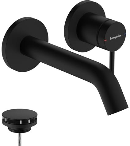 hansgrohe Tecturis S - grifo lavabo empotrado con desagüe, grifo monomando lavabo 16,5 cm, mezclador monomando lavabo ahorro de agua (EcoSmart+), negro mate, 73350670
