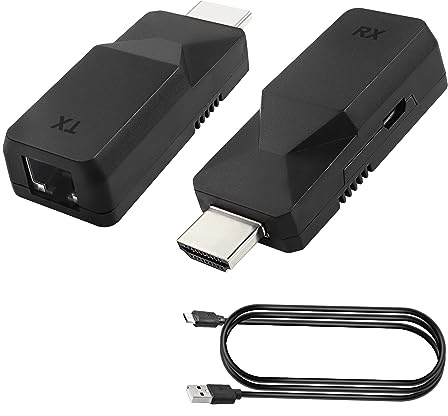 MEIRIYFA HDMI Extender, Ethernet RJ45 auf HDMI Adapter Repeater über LAN Cat5e/6 Kabel bis zu 60m 1080p Sender und Empfänger von Displays für HDTV, PC, DVD (1-Paar)