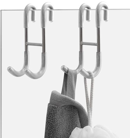 Homevacious Lot de 2 crochets de porte de douche, crochets porte-serviettes pour porte de douche en verre sans cadre, en acier inoxydable SUS 304, sans perçage, argenté