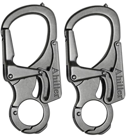 Ahiller 3 Carabiner Keychain Clip, Rugged Alloy Double Lock Design - Tungsten Steel Spike - Multi Tool Caribina, Small Key Ring Clip for Camping Hiking Fishing Outdoor Survival [Gunmetal-2P]
