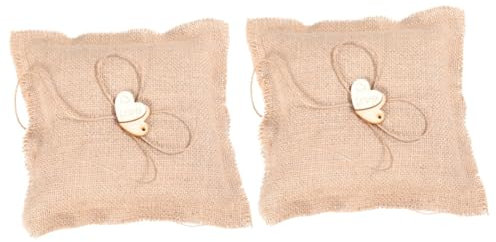 Cabilock 2stücke Rustikales Ringträgerkissen Aus Jute Mit Holzherzen Hochzeitskissen Für Trauung Und Zeremonie Handgefertigt Für Romantische Hochzeiten