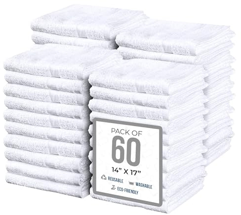 SIMPLI-MAGIC Commercial Grade Soft Plush Cotton Terry Towels, 60-Pack, White