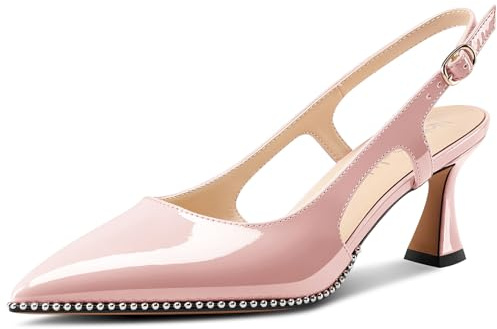 NobleOnly Donna Chiusa a Punta Medio Gattini Tacco Heel Slingback Pumps Fibbia Dress Casual Slip-on Scarpe 6.5 CM Heels Rosa Pallido 37 EU
