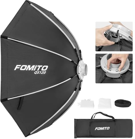 FOMITO Softbox ottagonale da 120 cm, Softbox Bowens a sgancio rapido con griglia a nido d'ape, diffusori di luce, borsa per Godox SL-60W SL60IID SL150R SL300R