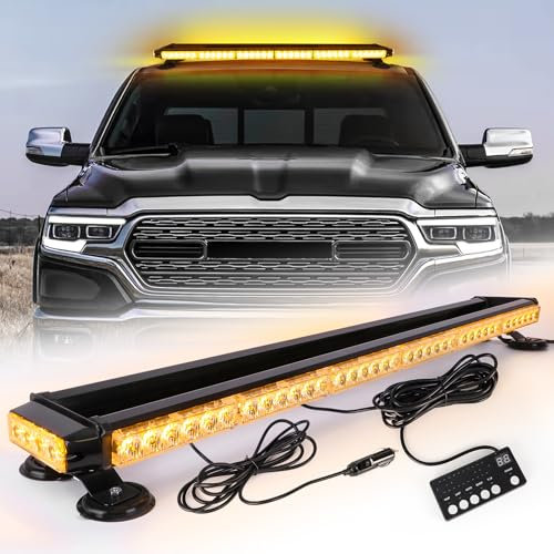 ROUTEKING 80LED Strobe Flashing Beacon Light - 37.5Inch Emergency Light Bar, 12V/24V Double Side High Intensity Warning Lights with Magnetic Base, for Safety Vehicles Tow Trucks Roof (Amber)