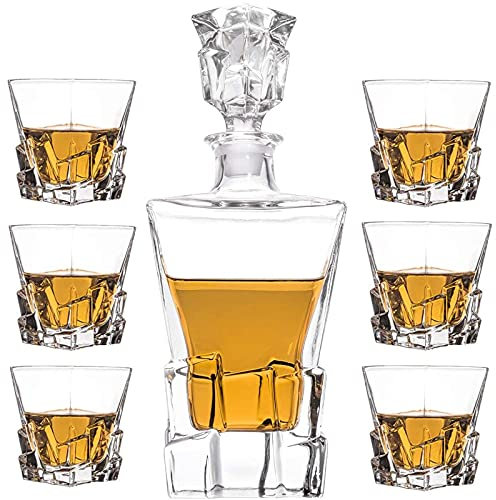 Aioneer Set Decanter in Vetro, Set Decanter per Whisky con 6 Bicchieri, Set Decanter per Vodka per Whisky, Tequila, Rum