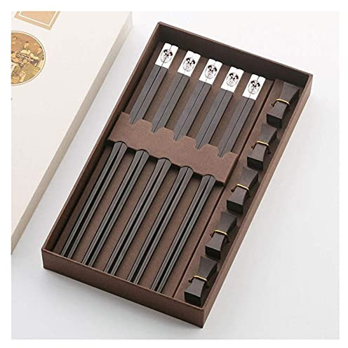 XFANAOOU Palillos, 5 Pares de Palillos Reutilizables, Palillos de Madera Natural, Juego de Regalo de Palillos de Madera de Estilo Chino, Palillos Ligeros con Soporte