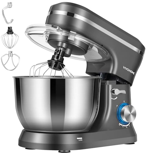 VIVOHOME 4.75 Quart Stand Mixer, 8 Speed Kitchen Electric Food Mixer, Household Stand Mixer for Baking, Cake, Bread with Beater, Dough Hook, Wire Whip and Egg Separator, Gray