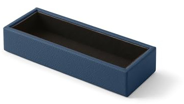 Eglooh - Atena - Schreibtisch Stiftablage Echtes Leder Blau - Rechteckiges Design und handgefertigte Ausführungen - cm 20 x 7,5 x H.3,5 - Vollständig in Italien hergestellt