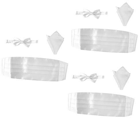 WRITWAA 3er-sets Herren-satin-fliege Kummerbund Einstecktuch Weiß Für Smokinganzüge 3 Stück X 3