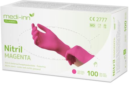 Medi-Inn+ Nitril Magenta Einmalhandschuhe puderfrei (XL, 100 Stück)