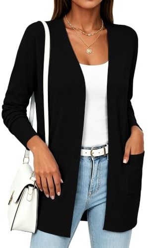 YUNDAI Women's Cardigans Open Front Lightweight Knitted Solid Color Long Cardigan for Women UK Long Sleeve Button Down Loose Sweater with Pockets