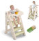 hoopyosms 2-en-1 Torre de Aprendizaje Plegable Montessori, Torre Multiusos para Niños, Escalera Montessori Ajustable en Altura, Torre Educativa para Bebés con Kit de Asiento y Bandeja, Verde