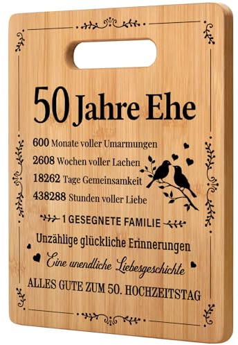 Joyvado Goldenen Hochzeit Geschenke, Romantisches Geschenk zum 50. Hochzeitstag, Bambus-Schneidebrett für das Goldhochzeitspaar Ehemann Ehefrau