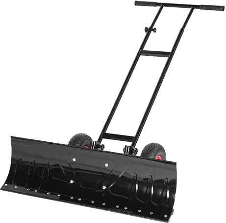 AuraCraft Schneeschaufel，Schneeschieber mit rädern， höhenverstellbar，90-Zentimeter-Schneeschaufel，Schneeräumwerkzeuge für Garten, Terrasse und Einfahrten
