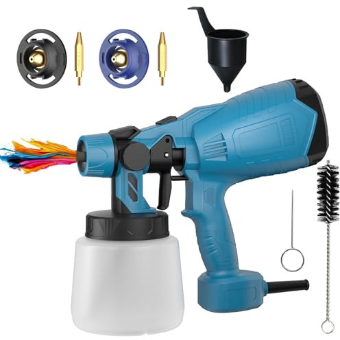 Paint Sprayer for Fences and Sheds HVLP Paint Sprayers Gun for Fence Walls Ceilings for Home DIY Painting, Cabinet, Furniture with 2 Nozzles & 3 Patterns & 1L Detachable Tank