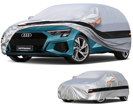 Holthly Autoabdeckung Passend für Audi A3 Sportback(1996-2025) 10 Schichten Vollgarage Auto Abdeckplane 100% Wasserdicht Autoplane Outdoor Autogarage Wasser und Staubschutz,Wind,Regen und UV Schutz. | 100% Wasser-, Staub-, Schnee- und UV-Beständig, sowie Kratzfest, Passgenaue Autoabdeckung für alle