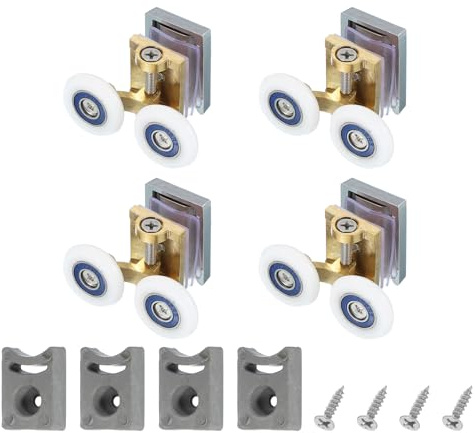 sourcing map Lot de 4 roulettes doubles pour porte de douche 25 mm Cuivre