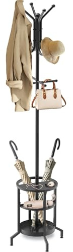 ZYATKSML Coat Rack Freestanding, Coat Stand with Umbrella Holder, Metal Coat Tree with 12 Hooks, Coat Hanger Stand for Entryway, Coat Rack Stand for Bedroom, Living Room & Office